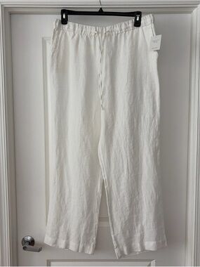 NWT White linen pants Large Charter Club Luxury pockets drawstring